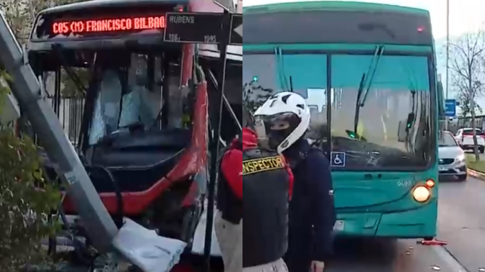 Buses RED colisionan y hacen peligrar edificio en Las Condes