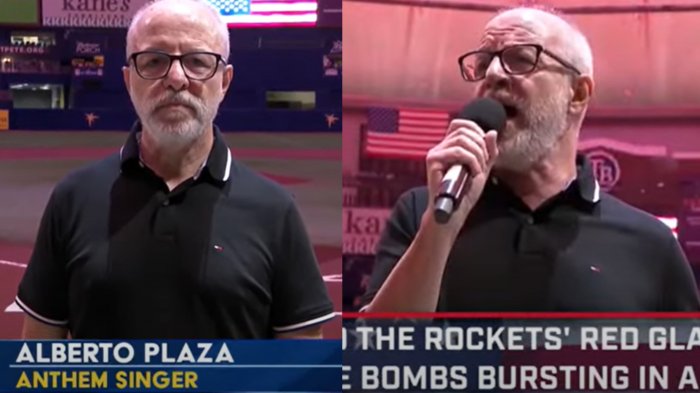 Alberto Plaza se hizo viral por cantar himno de Estados Unidos en estadio: Así fue su presentación