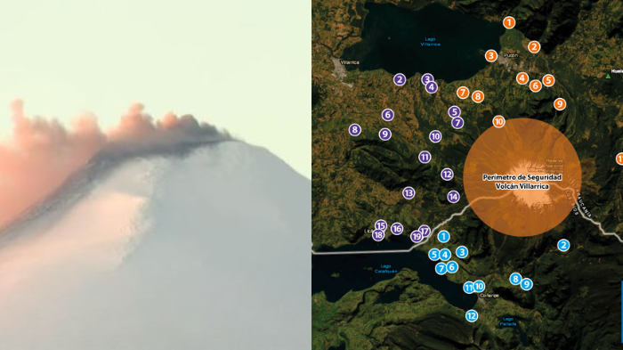 Volcán Villarrica: El mapa con los 42 puntos de encuentro ante posible evacuación