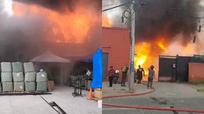 Gran incendio afecta a fábrica de plásticos y una vivienda en La Cisterna