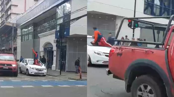 Insólito registro: conductor tiró gas pimienta a peatón y luego aceleró con él arriba del capó