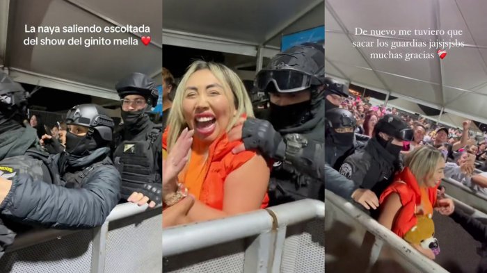 ¡Una rockstar! Naya Fácil asistió a concierto de Gino Mella y debió salir escoltada por al menos cinco guardias