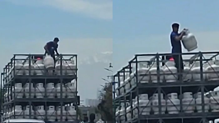 Arriesgado delincuente lanzó desde camión en movimiento balones de gas para robarlos