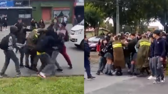 Videos clave: Carabinero repelió con su arma riña con machete fuera de liceo en San Pedro de La Paz