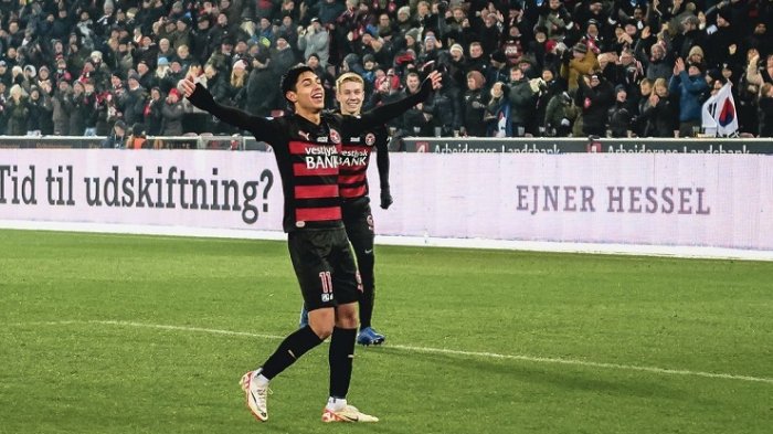 Encendido: Darío Osorio anotando un golazo en el clásico entre el Midtjylland y el Viborg