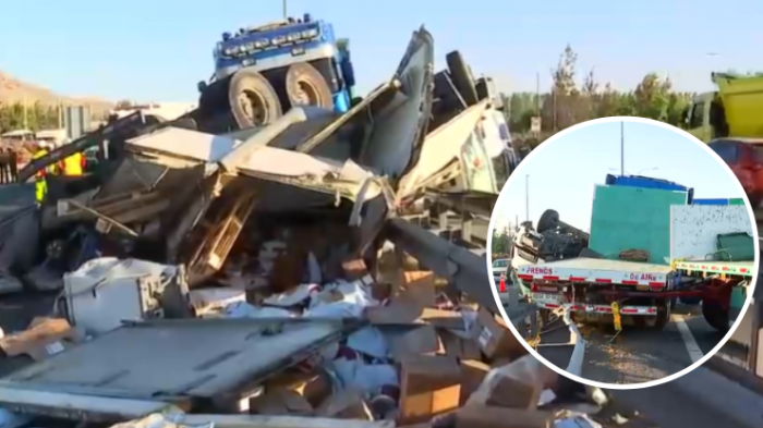 Choque múltiple en Autopista Central mantiene cortada Ruta 5 hacia el sur: Camión quedó volcado