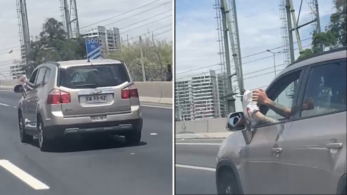 Irresponsable actuar: Conductor manejó por la Ruta 5 con un pie afuera del auto