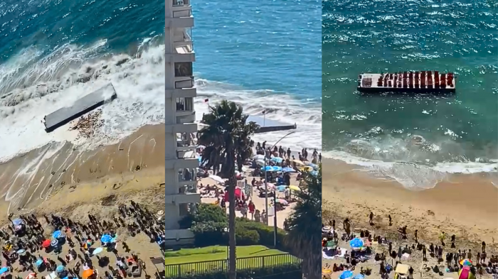 Balsa de fuegos artificiales cortó amarras y fue arrastrada hasta playa en Viña del Mar