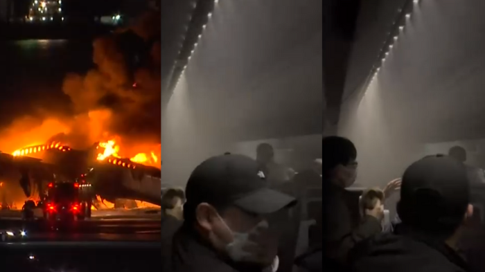 Dramáticas imágenes: Pasajeros grabaron desde el interior del avión incendiado en Japón