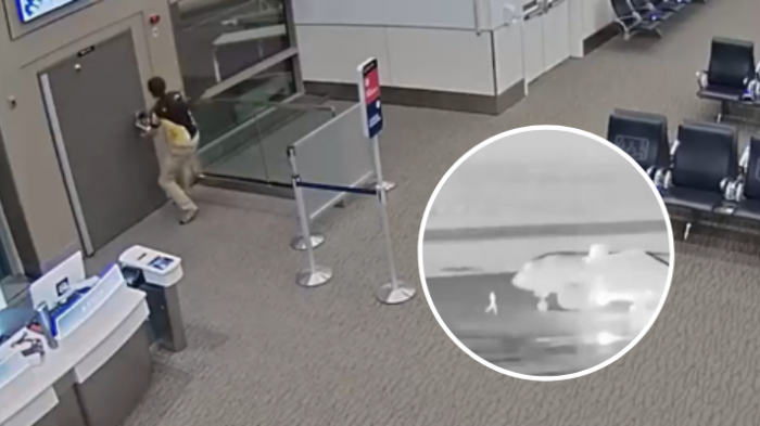 Impactantes registros de hombre que se lanzó a una turbina de avión en Estados Unidos