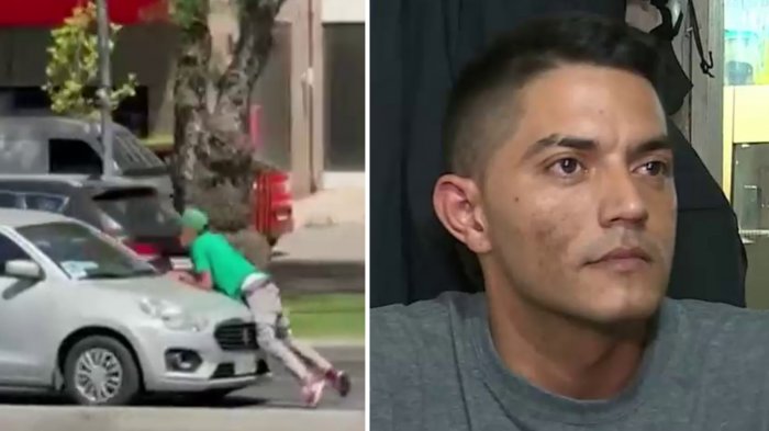 Conductor arrastrado sobre capot en Las Condes: 