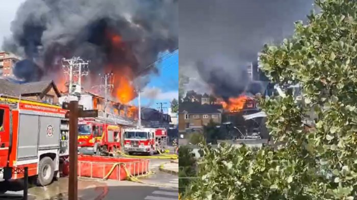 Tragedia en Puerto Varas: Registran gran incendio en pleno centro que arrasa con locales