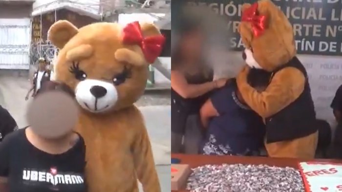 Policía aprovechó San Valentín para disfrazarse de osito cariñosito y detuvo a dos narcotraficantes