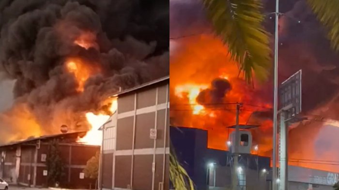 Así se vio el gigantesco incendio en las bodegas San Francisco en Pudahuel