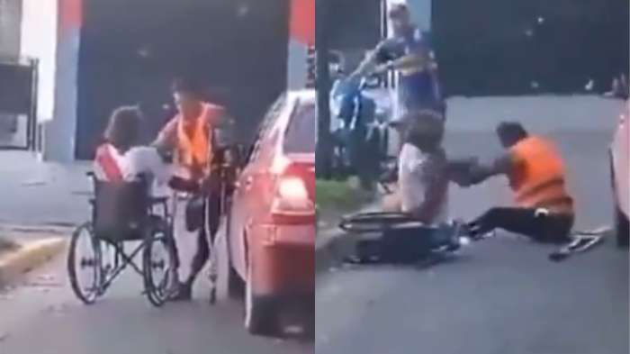 ¡Insólito! Viralizan violenta pelea entre sujeto en silla de ruedas y otro con muletas