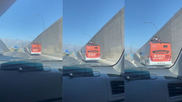 Registran a hinchas de Colo Colo sobre una micro en plena autopista