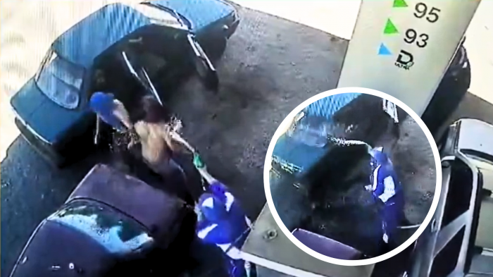 Lanzó bencina y evitó robo: Captan arriesgada reacción de trabajador en estación de servicio