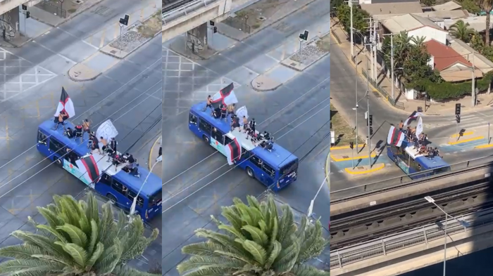 Hinchas de Colo Colo fueron nuevamente grabados sobre buses camino al Superclásico