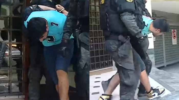 Esposado y agachando la cabeza: Así fue la captura del prófugo por crimen del cabo Óscar Galindo