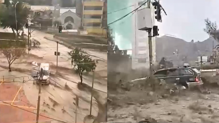Registran impactante aluvión en La Paz: Arrastró personas y vehículos