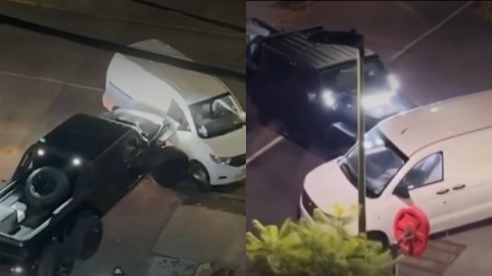 Conductor furioso sacó a punta de choques al vehículo que bloqueaba acceso a su edificio en Las Condes