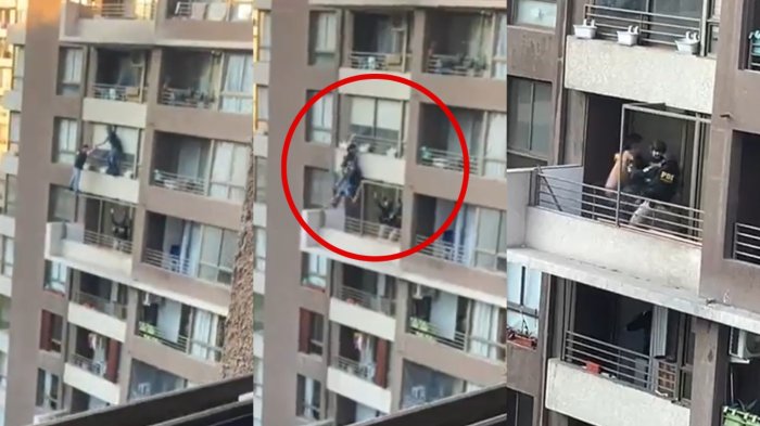 IMPACTANTE MANIOBRA: PDI salvó a sospechoso de caer al vacío desde noveno piso en Santiago