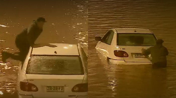 Conductor quedó atrapado con su auto en la Ruta 68 y tras no conseguir ayuda lo sacó a pulso