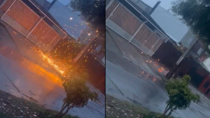 Registran impactante explosión de poste de luz tras sistema frontal en Cerrillos