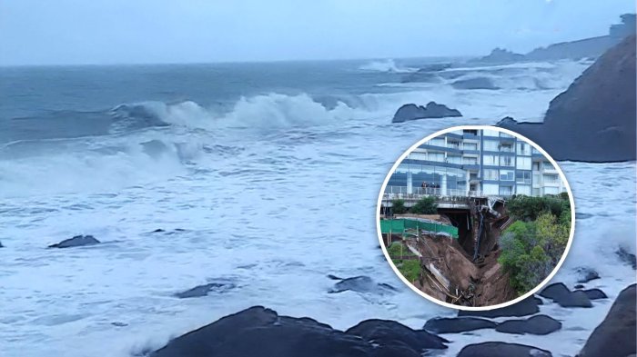 En alerta: Registran fuertes marejadas frente a edificio afectado por socavón en Reñaca