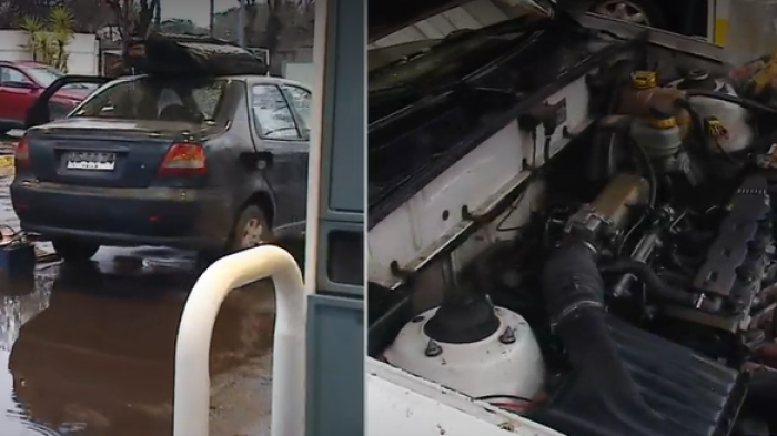 Autos quedaron en panne por bencina mezclada con agua de lluvia en San Bernardo
