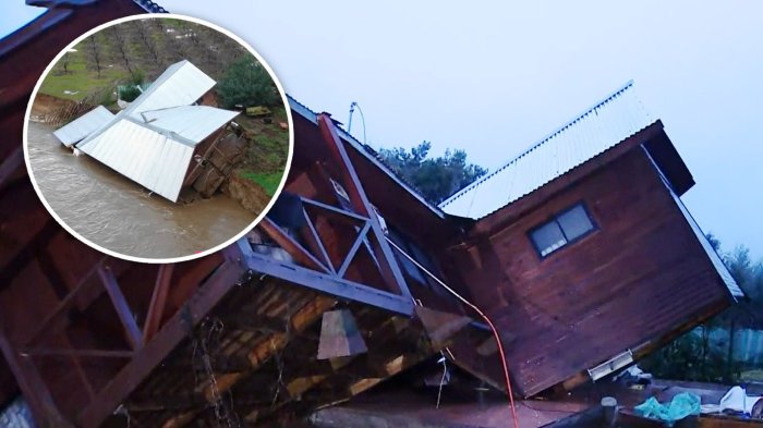 Peligro inminente: Casa está a punto de caer al río en Quillón tras fuertes lluvias