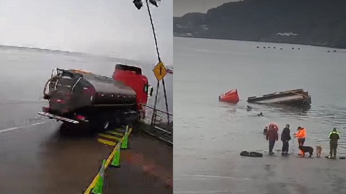 Dramático rescate: Carabinero se lanzó al mar para salvar a conductor de camión que cayó desde una rampa