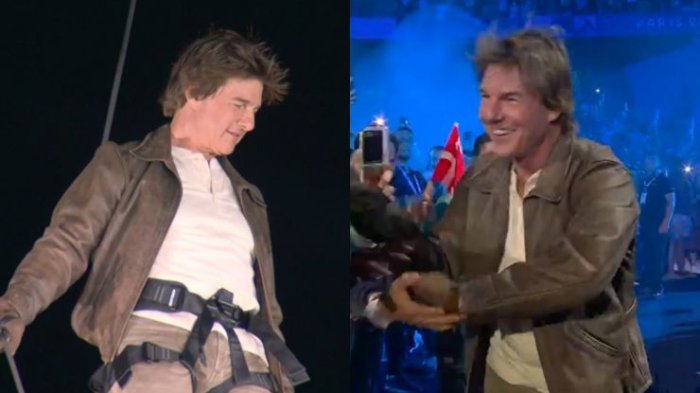 Abran paso: Tom Cruise apareció en clausura de los Juegos Olímpicos y se lanzó desde arriba del estadio