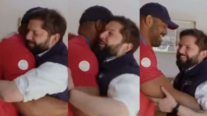 El abrazo de Yasmani Acosta al pdte. Boric que causó risas: “Y eso que no le hizo una llave”