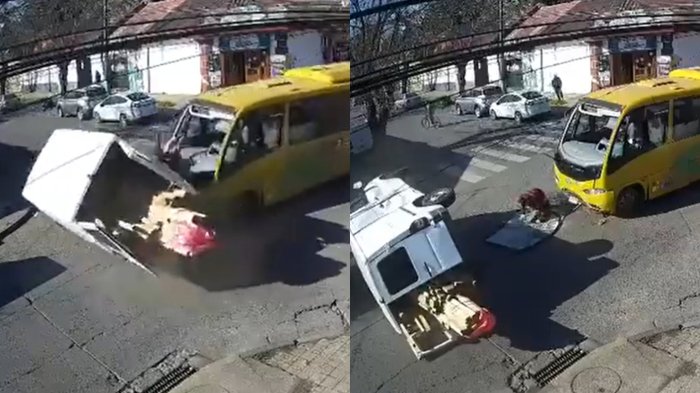 VIDEO | Pasajero salió eyectado tras violento choque entre bus y furgón en Chillán
