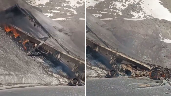 Camión se desbarrancó e incendió en la ruta internacional que une a Chile con Argentina