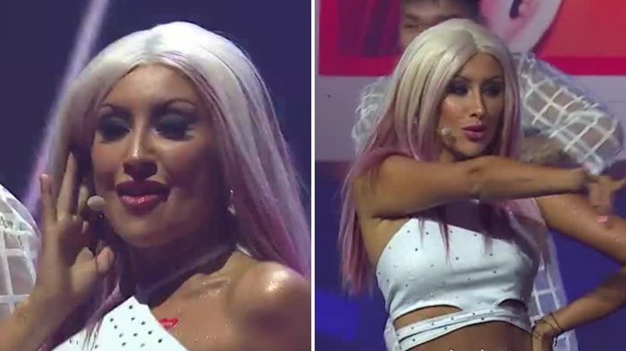¡Dos gotas de agua! Cami Andrade se lució con imitación de Christina Aguilera en Teletón 2024