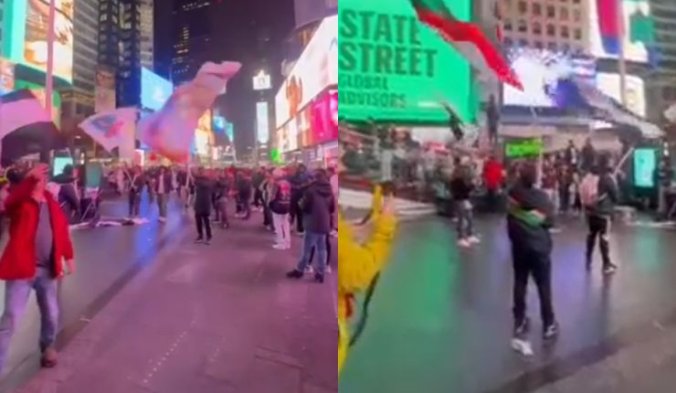Con lienzos y banderas: Fanáticos de Colo Colo celebran el título repletando Times Square