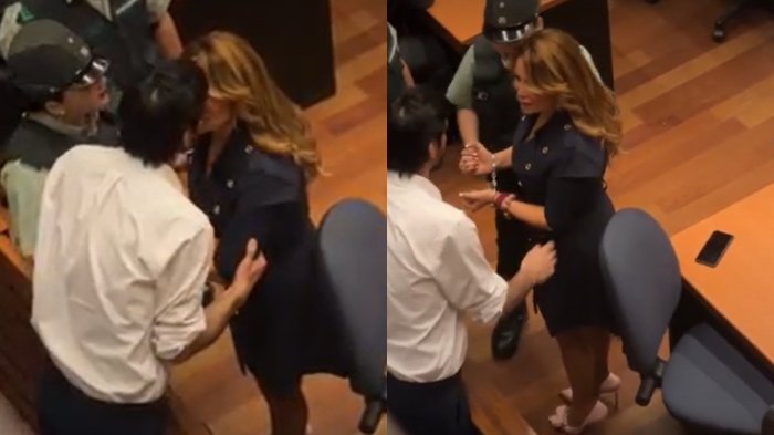 Con esposas y un beso interrumpido por gendarme: Así fue la despedida de Cathy Barriga y Joaquín Lavín tras prisión preventiva