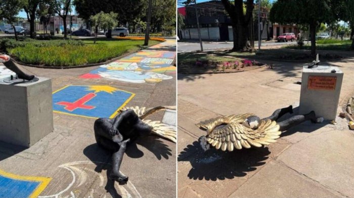 Denuncian vandalización de esculturas en Los Ángeles a menos de 24 horas de ser instaladas