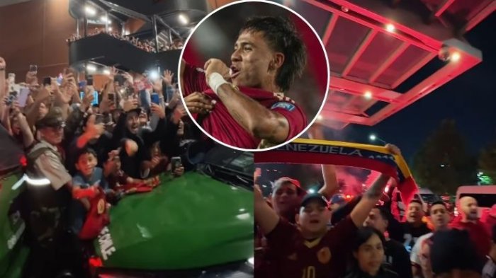 Con bengalas y cantando el himno: Plantel de Venezuela fue recibido por una multitud en Santiago