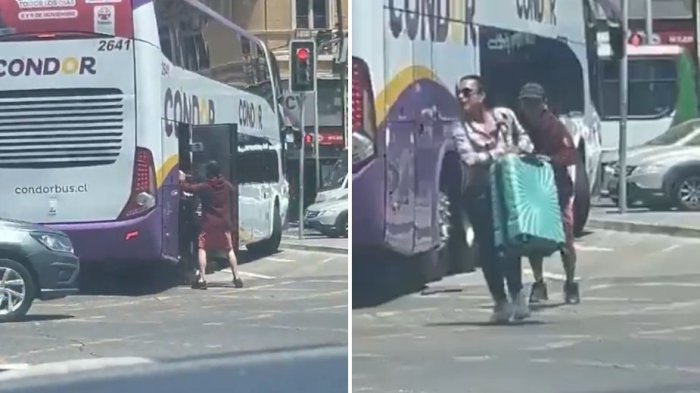 Quedó todo grabado: Pareja protagonizó insólito robo de equipaje desde bus en Valparaíso