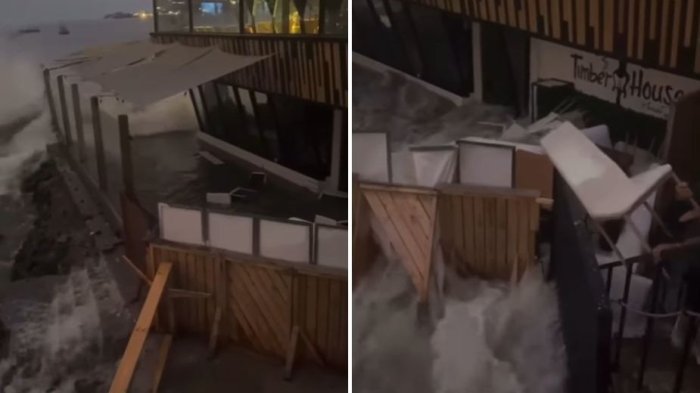 “Está de terror”: Registran graves daños en conocido local de Coquimbo tras marejadas en la costa