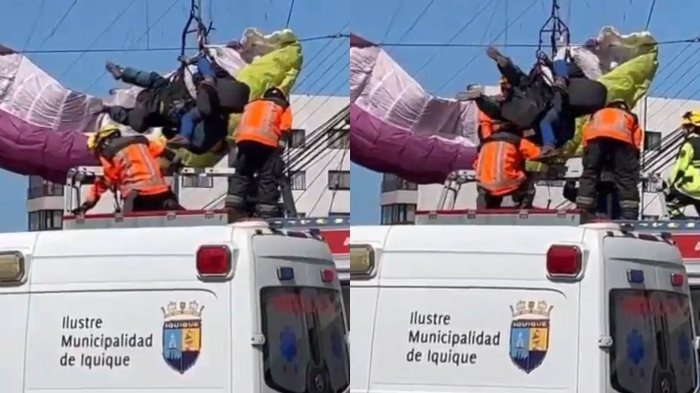 Parapente quedó atrapado en cables eléctricos en Iquique: Ocupantes sufrieron quemaduras