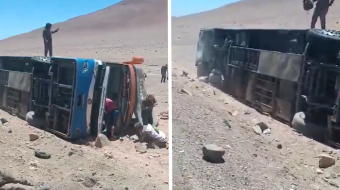 Dos fallecidos y 40 lesionados tras volcamiento de bus en Taltal