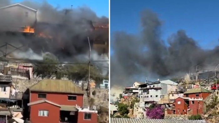 Incendio afecta a tres casas en el Cerro Cordillera de Valparaíso: Hay alto riesgo de propagación