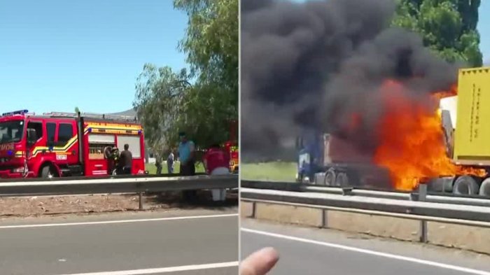Tragedia en El Paico: Choque de camiones dejó una víctima fatal en la Ruta 78 y se desató incendio