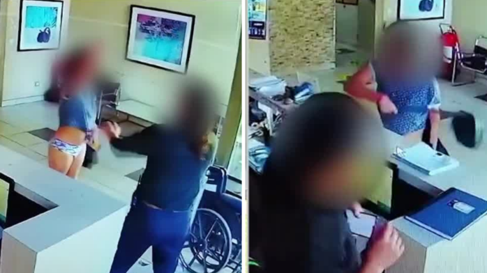 VIDEO | En ropa interior: Mujer golpeó a conserje tras presunta infidelidad en Independencia