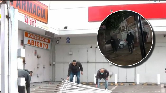 VIDEO | Sujetos usaron un auto para derribar una reja y saquear una farmacia en Cerro Navia