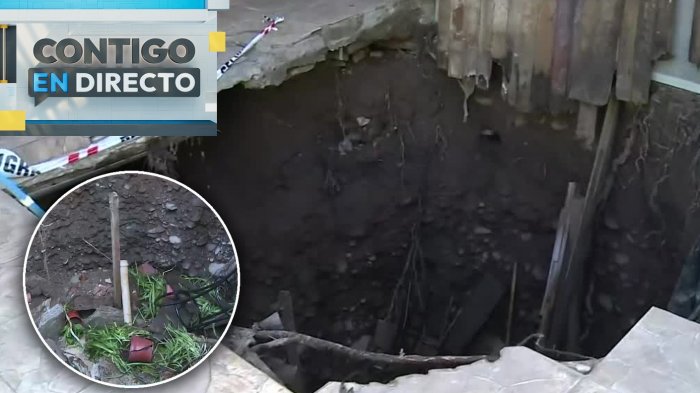 Denuncian socavón de tres metros en casa de adulta mayor en Cerrillos: “Se escuchó como una explosión”